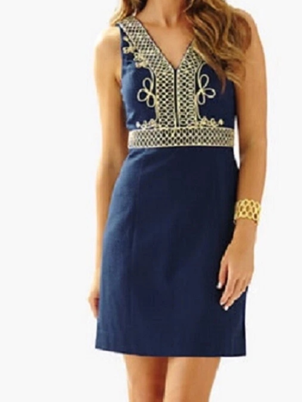 NWT Lilly Pulitzer AVELINE SHIFT Sleeveless Navy Dress with Gold Embroidery $228
